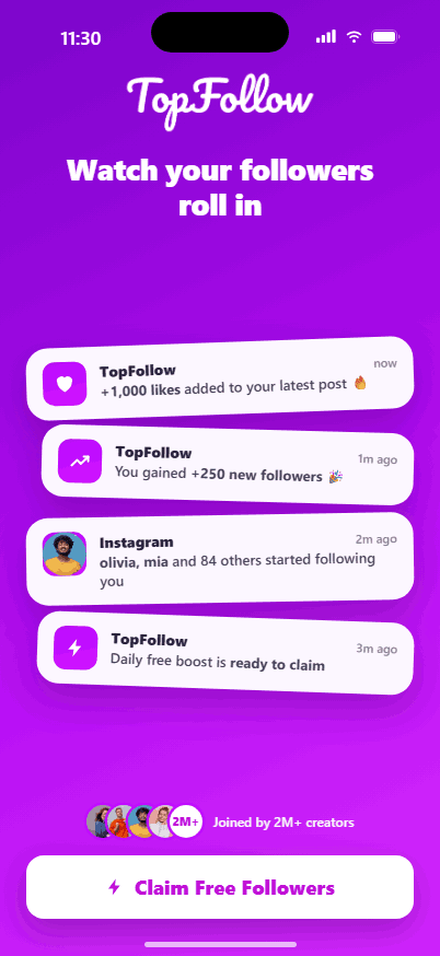 TopFollow follower notifications preview